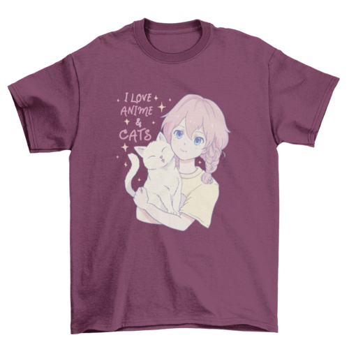 Cat and anime lover girl t-shirt